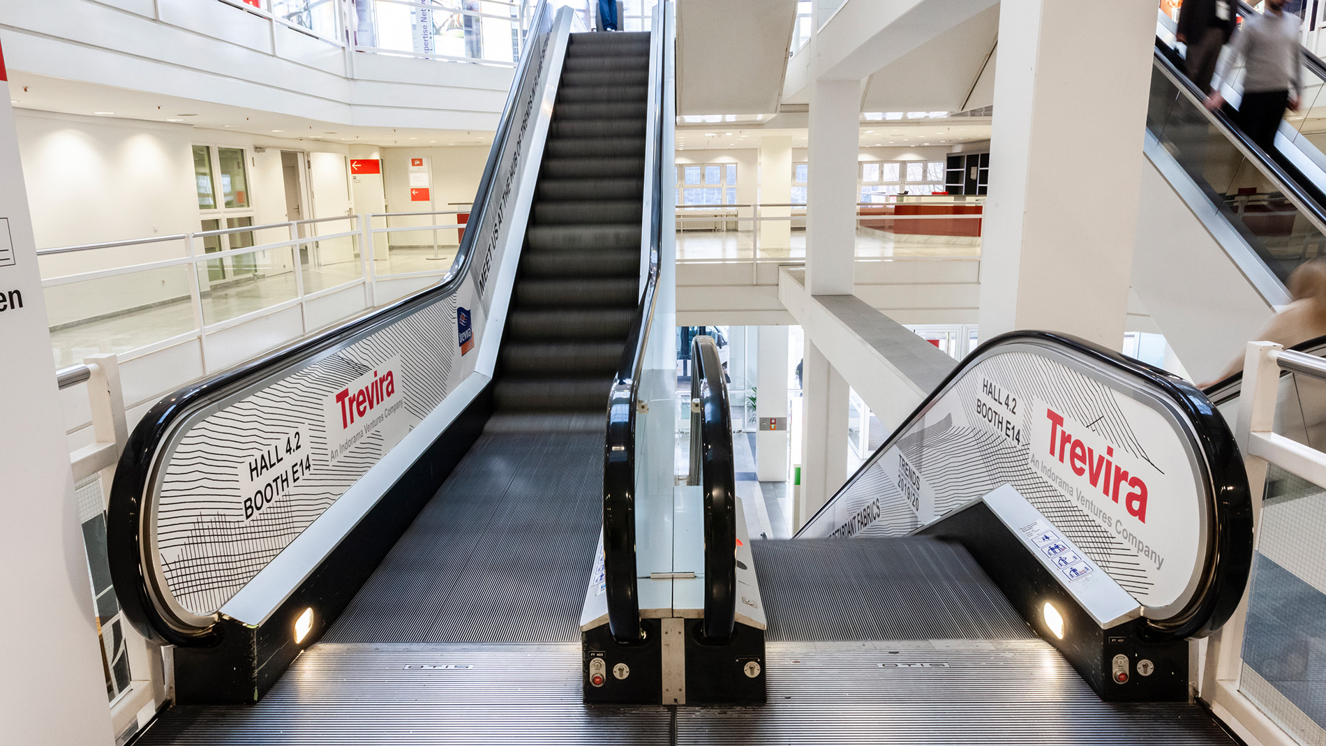Escalator stickers at the Messe Frankfurt exhibition grounds